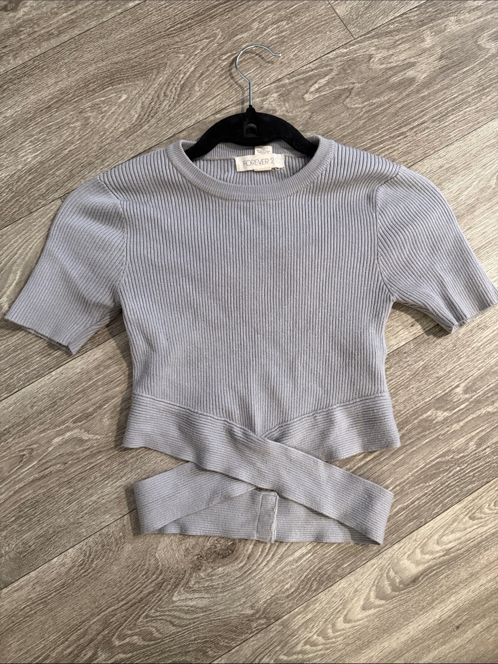 Forever 21 Light Gray Ribbed Wrap Crop Top